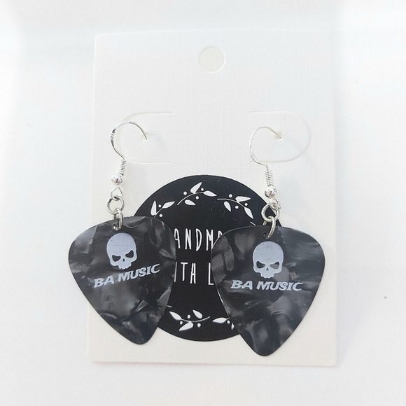 Handcrafted Artisan Guitar Pick Drop Earrings - Picture 2 of 3